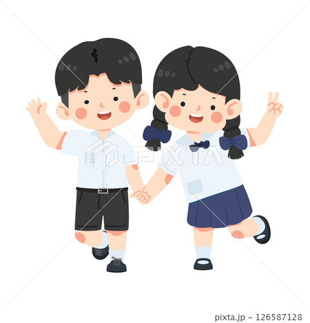 Boy and Girl Holding Hands While Walking Boy and Girl Holding Hands While Walking 126587128