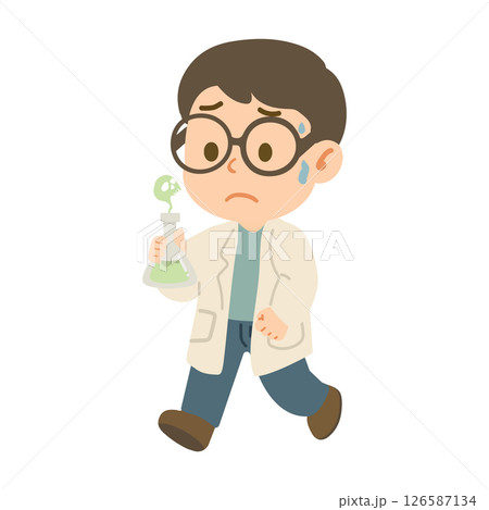 Cartoon Scientist Holding Toxic Flask 126587134