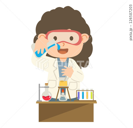 Illustration of Scientist Doing Chemistry Experiment 126587203