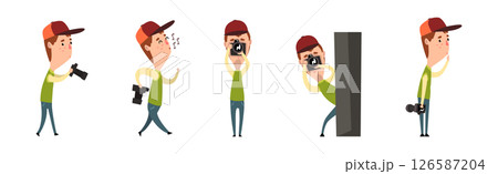Man Photographer Taking Photos Using Professional Equipment Vector Set Man Photographer Taking Photos Using Professional Equipment Vector Set 126587204