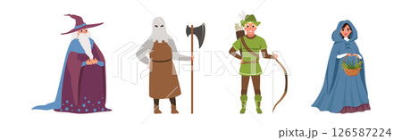 Medieval People Character from European Middle Ages Historic Period Vector Set 126587224