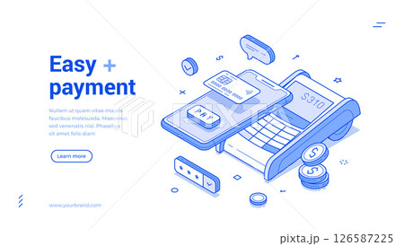 Easy payment online banking financial smartphone app POS terminal web banner isometric vector Easy payment online banking financial smartphone app POS terminal web banner isometric vector 126587225