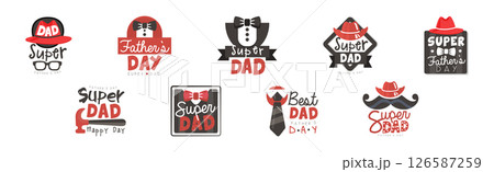 Happy Fathers Day and Best Dad Sticker Design Vector Set 126587259