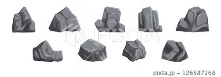 Rock Stone and Huge Grey Boulder Vector Set 126587268