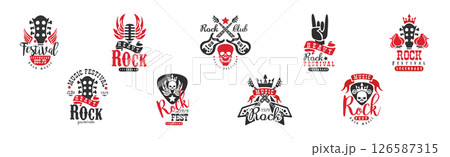 Rock Club and Festival Music Logo and Badge Vector Set 126587315