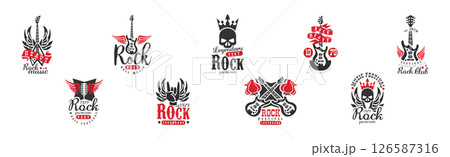 Rock Club and Festival Music Logo and Badge Vector Set 126587316