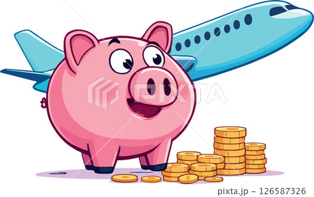 Vsai piggy bank saving money for traveling by airplane 126587326