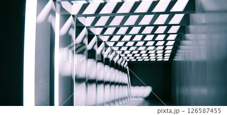 Futuristic concrete hallway, brutal architecture background 126587455