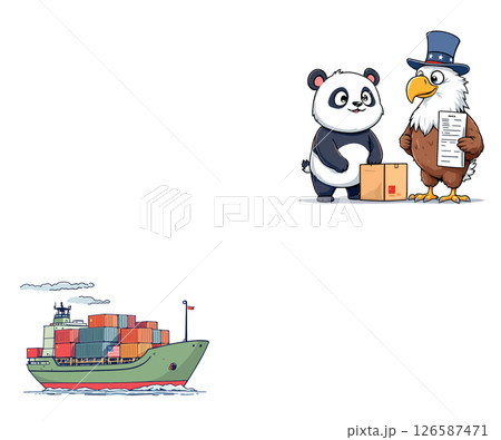 Vsai panda and eagle managing international trade and cargo ship delivering goods 126587471