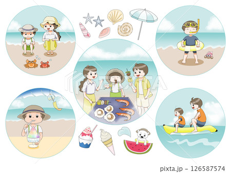 夏の海 親子のイラストセット 126587574
