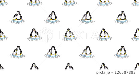 penguin seamless pattern sitting iceberg ice hug baby bird cartoon doodle gift wrapping paper tile background repeat wallpaper illustration isolated design 126587885