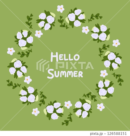 Summer Floral Wreath Green Background 126588151