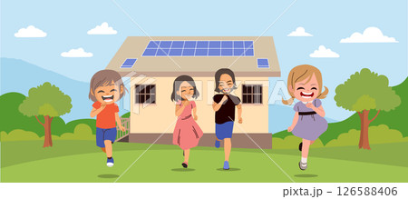 Eco Family with Solar House Sustainability Cartoon Vector Illustration Eco Family with Solar House Sustainability Cartoon Vector Illustration 126588406