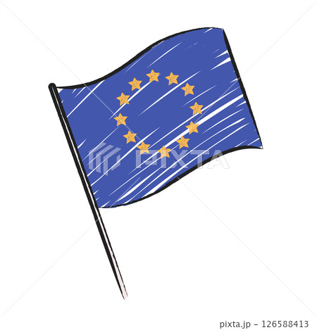 European Union Flag Drawing Cartoon Style Vector Illustration 126588413