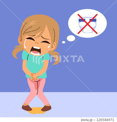 Girl Peeing and Thinking About Diaper Potty Training Cartoon Vector Illustration Girl Peeing and Thinking About Diaper Potty Training Cartoon Vector Illustration 126588471