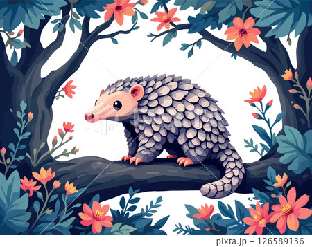 Vsai pangolin animal pangolin resting on a branch in a lush tropical forest Vsai pangolin animal pangolin resting on a branch in a lush tropical forest 126589136