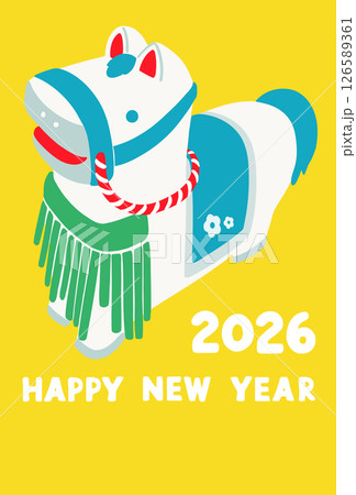 2026年 午年の年賀状テンプレート 馬のマスコットイラスト 2026年 午年の年賀状テンプレート 馬のマスコットイラスト 126589361