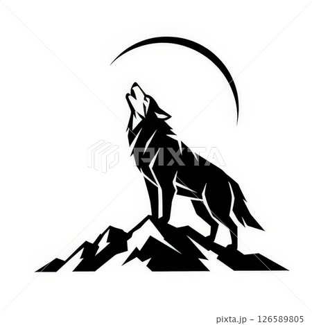 Wolf howling at crescent moon silhouette 126589805