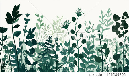 Elegant Botanical Illustration of Green Foliage Banner 126589893