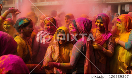 People Celebrating Holi with Vibrant Colors and Joy 126589897