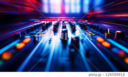 DJ Turntable Deck with Vivid Color Light Trails 126589918
