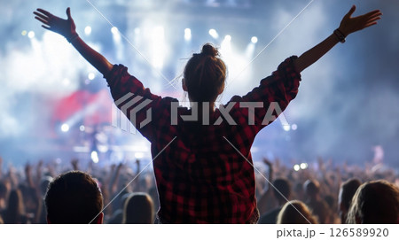 Crowd Cheers at Night Music Festival Concert 126589920