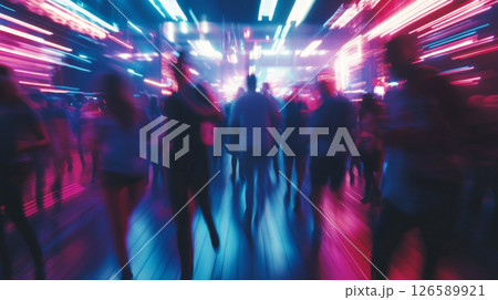 Vibrant Nightclub Party with Blurred Dancing Crowd 126589921