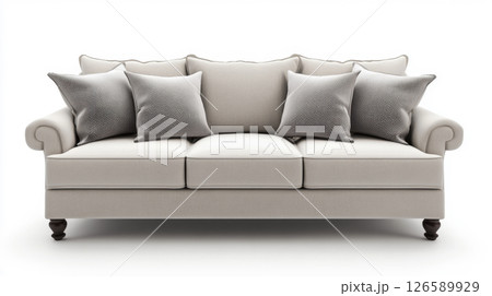 Modern Neutral Sofa with Plush Cushions on Minimalist Background 126589929