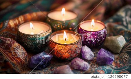 Cozy Candlelight with Crystals and Ornate Holders 126590077