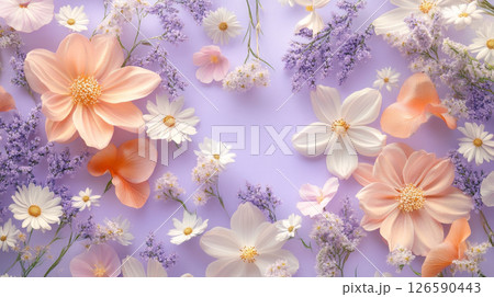 Pastel Wildflowers on Soft Purple Background 126590443