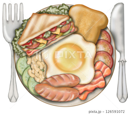 Breakfast plates isolated on transparent PNG background for food and drink breakfast-themed designs cute hand drawn. 126591072