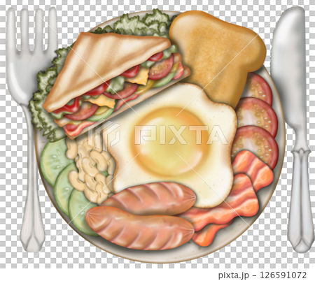 Breakfast plates isolated on transparent PNG background for food and drink breakfast-themed designs cute hand drawn. 126591072
