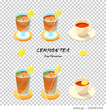 レモンティーのセット_アイソメトリックのイラスト 126591391