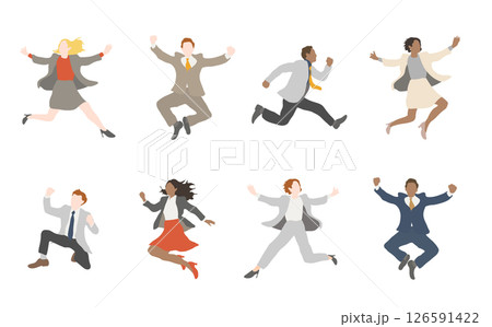グローバルビジネス人物のジャンプ素材セット(多様性イメージ) グローバルビジネス人物のジャンプ素材セット(多様性イメージ) 126591422