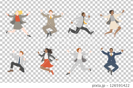 グローバルビジネス人物のジャンプ素材セット(多様性イメージ) グローバルビジネス人物のジャンプ素材セット(多様性イメージ) 126591422