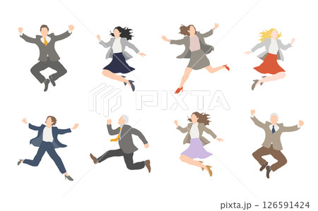 ビジネス人物ジャンプ素材セット_8人(男女・年齢MIX) ビジネス人物ジャンプ素材セット_8人(男女・年齢MIX) 126591424