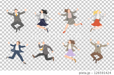 ビジネス人物ジャンプ素材セット_8人(男女・年齢MIX) ビジネス人物ジャンプ素材セット_8人(男女・年齢MIX) 126591424