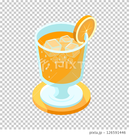 柳橙汁與柳橙水果_等距插圖 126591446