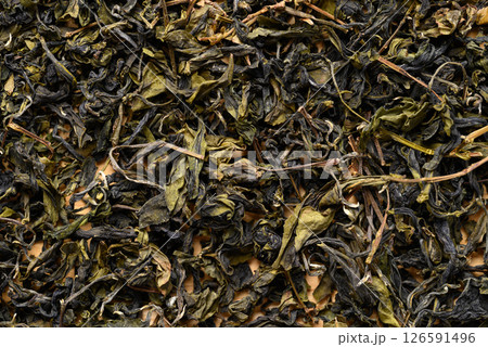 Dried green tea leaves texture background, Healthy drink 126591496