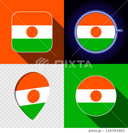 Set of modern icons with the national flag of Niger. Set of modern icons with the national flag of Niger. 126591663