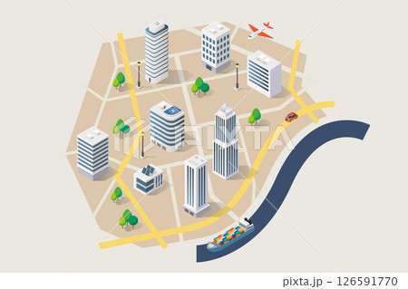Isometric Map with Road and Street Infographic Design Template. 126591770
