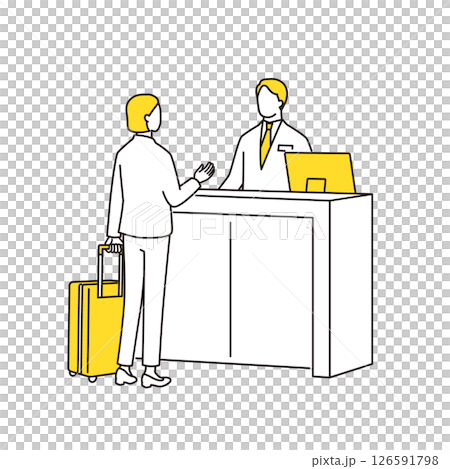 接待櫃檯的一名男工作人員正在引導一名女顧客 126591798