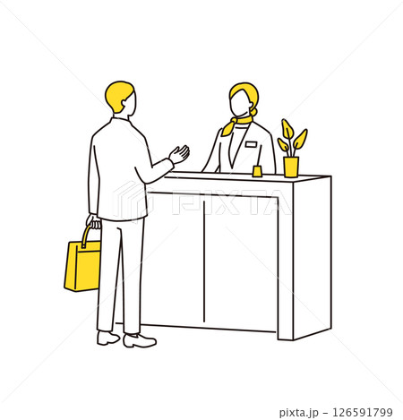 受付でビジネスマンを案内する女性スタッフ 126591799