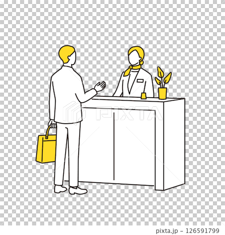 受付でビジネスマンを案内する女性スタッフ 126591799
