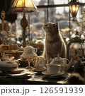 アフタヌーンティを楽しむ猫 126591939