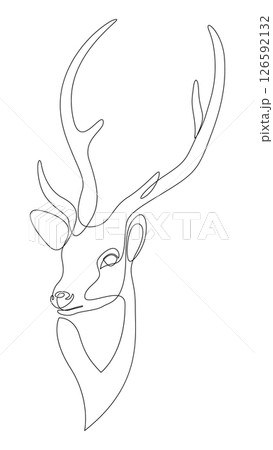 One line design silhouette of deer. Hand drawn single continuous line minimalism style. Vector illustration. 126592132