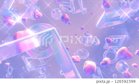ガラスや流体が浮かぶキラキラしたグラスモーフィズム風の立体空間 - パープル 126592399