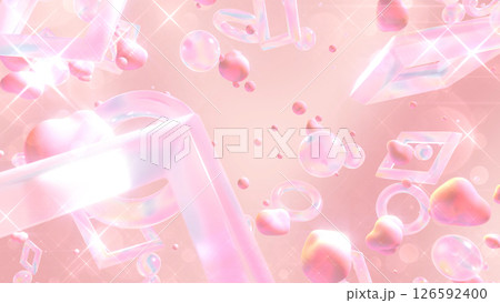 ガラスや流体が浮かぶキラキラしたグラスモーフィズム風の立体空間 - ピンク ガラスや流体が浮かぶキラキラしたグラスモーフィズム風の立体空間 - ピンク 126592400