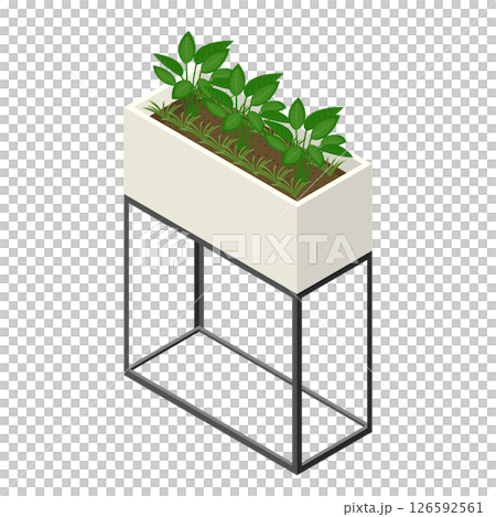 Potted plants planted in a green stand_Isometric illustration 126592561