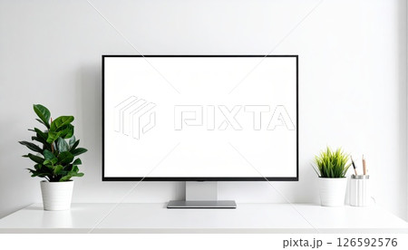《AI画像》真っ白な部屋に置かれた液晶モニター 126592576